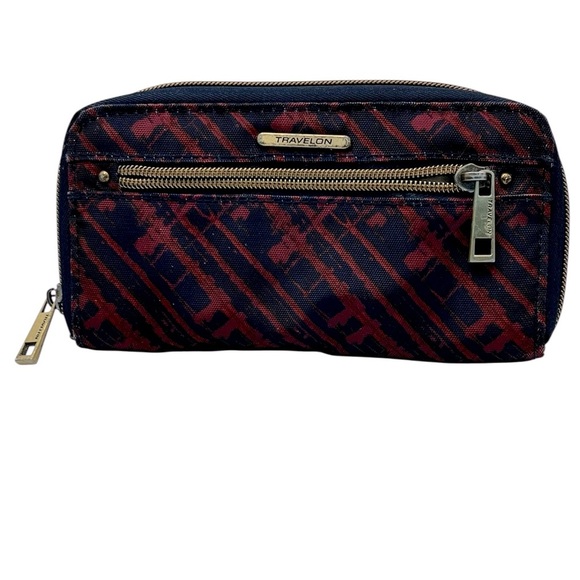 Travelon Anti-theft Wallet RFID Blocking Clutch/Wallet -  Burgundy/Navy - Picture 1 of 7